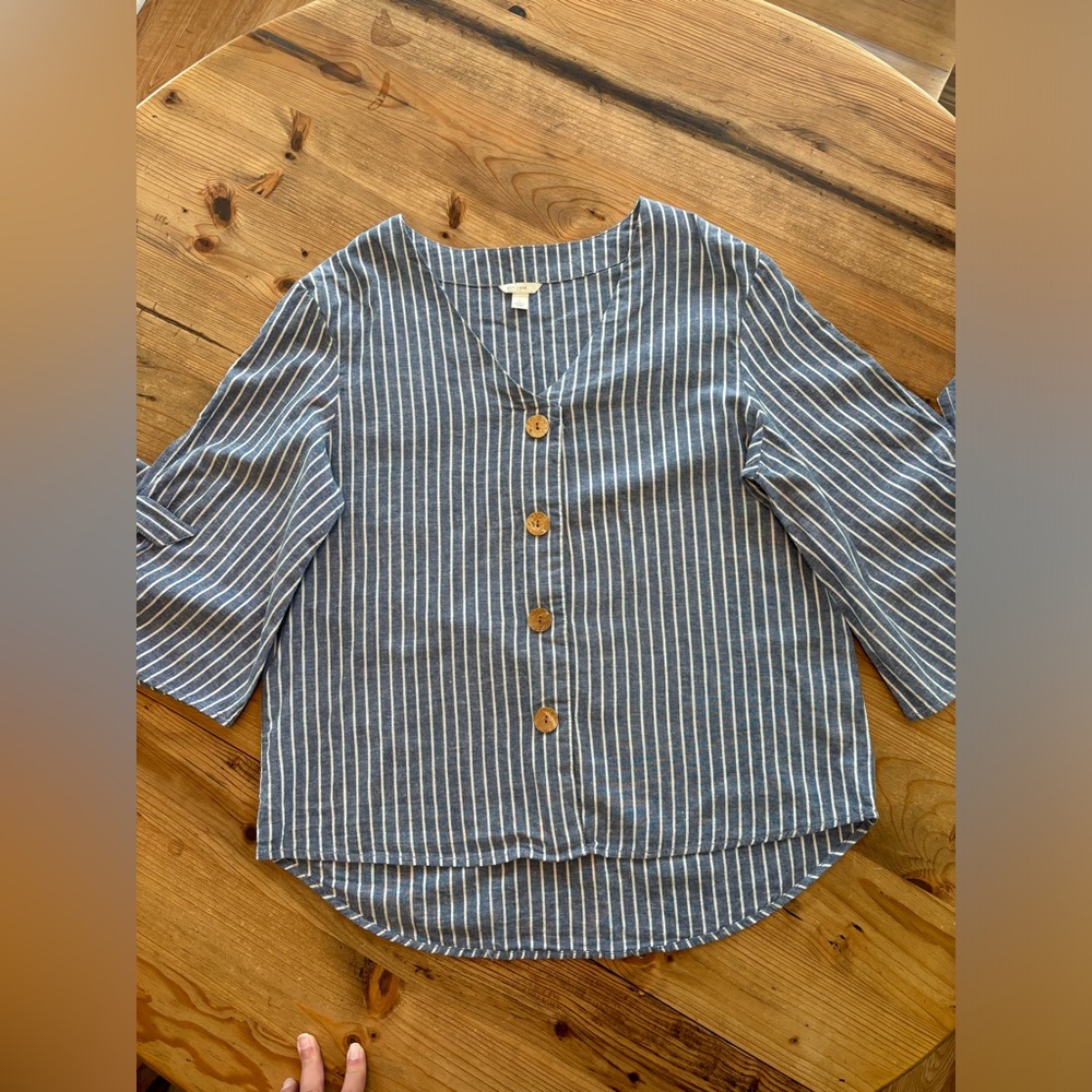 Cato Size Large Blue and White Striped Blouse